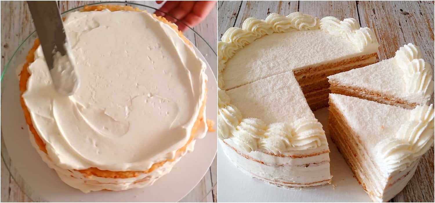 Бісквітний торт “Мілка”: багато м’якеньких коржів і повітряний крем – це дуже смачно і так ніжно, що буквально тане в роті