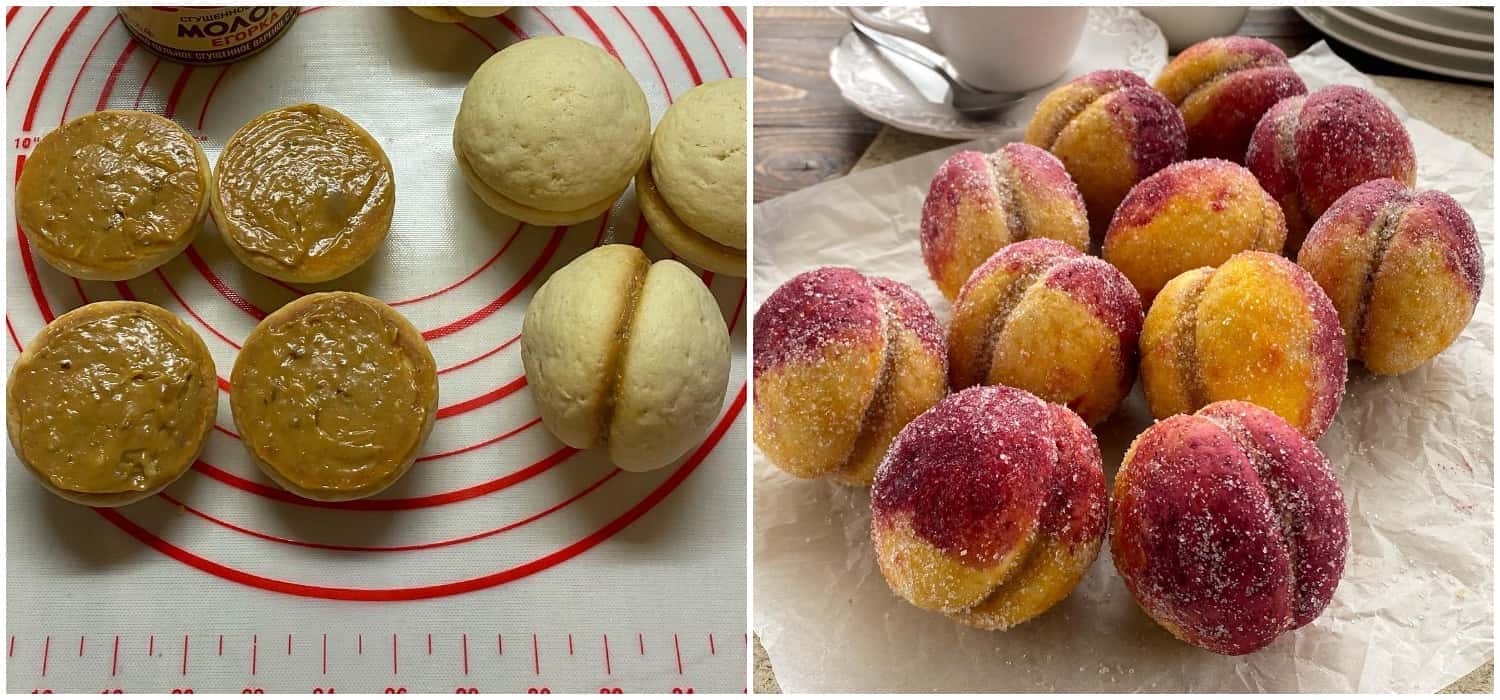 Тістечко «Персик» з нашого дитинства, з рум'яними бочками, начинкою з вареного згущеного молока і горішків - це дуже смачно і красиво