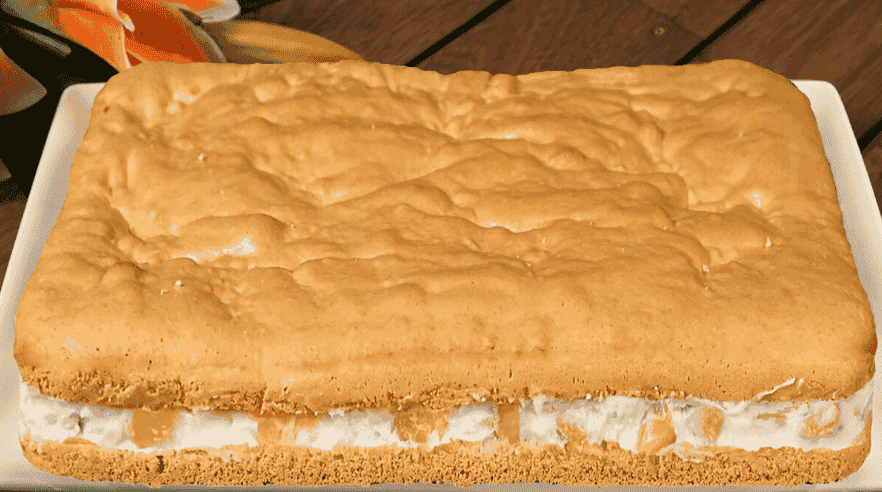 З таким пирогом і торта не треба! Рецепт дуже смачного та ніжного пирога з бісквітним тістом, ніжною начинкою та консервованими фруктами