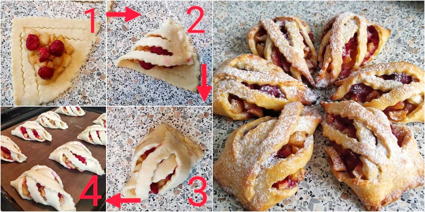 Сирні плетінки з яблуками та ягодами - ніжне і дуже смачне печиво до чаю, рецепт "на швидку руку"