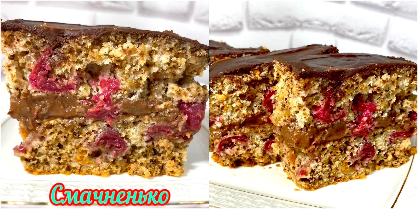 Пісне тістечко з вишнями і горіхами - дуже смачний, вологий, не забитий, з ноткою шоколаду (рецепт від української господині)