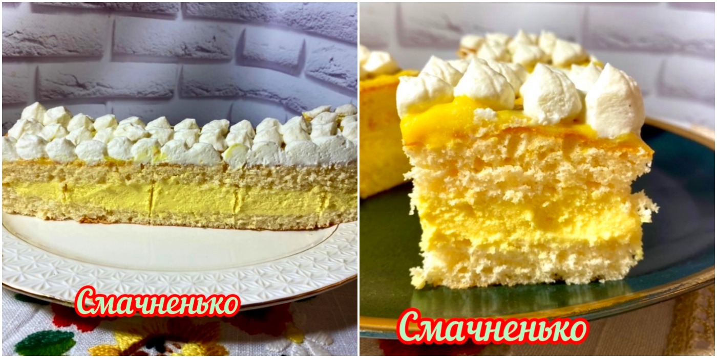 Смачний торт або пляцок для любителів лимонних смаків - в міру солодкий, дуже пухкий з неймовірно смачним кремом