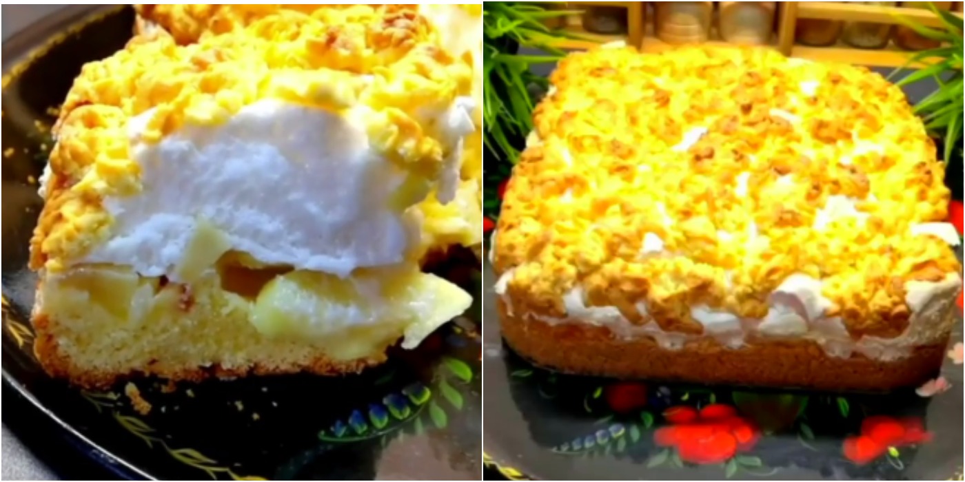 Знаменитий пляцок "Яблука в хмаринках" - дуже смачний пиріг! Ніжне суфле, соковиті яблука та пісочне тісто, ви повинні це спробувати!