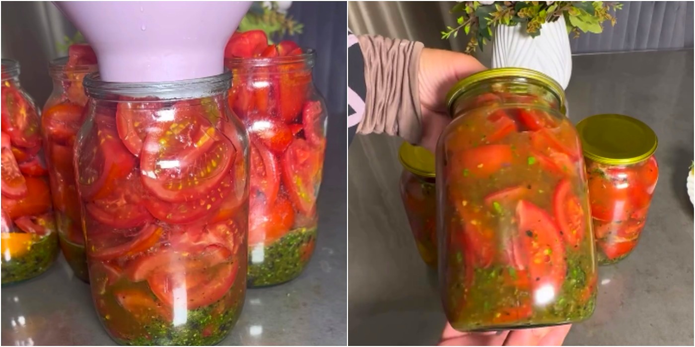 Дуже смачні оригінальні помідори на зиму половинками - готую їх у пікантному маринаді, який випиваємо до останньої краплі!