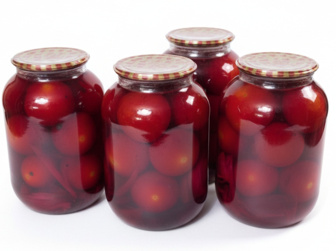 Помідорчики виходять красивого кольору, з легкою кислинкою і дуже ароматні! Такі мариновані помідори з буряком в нас з'їдають першими!