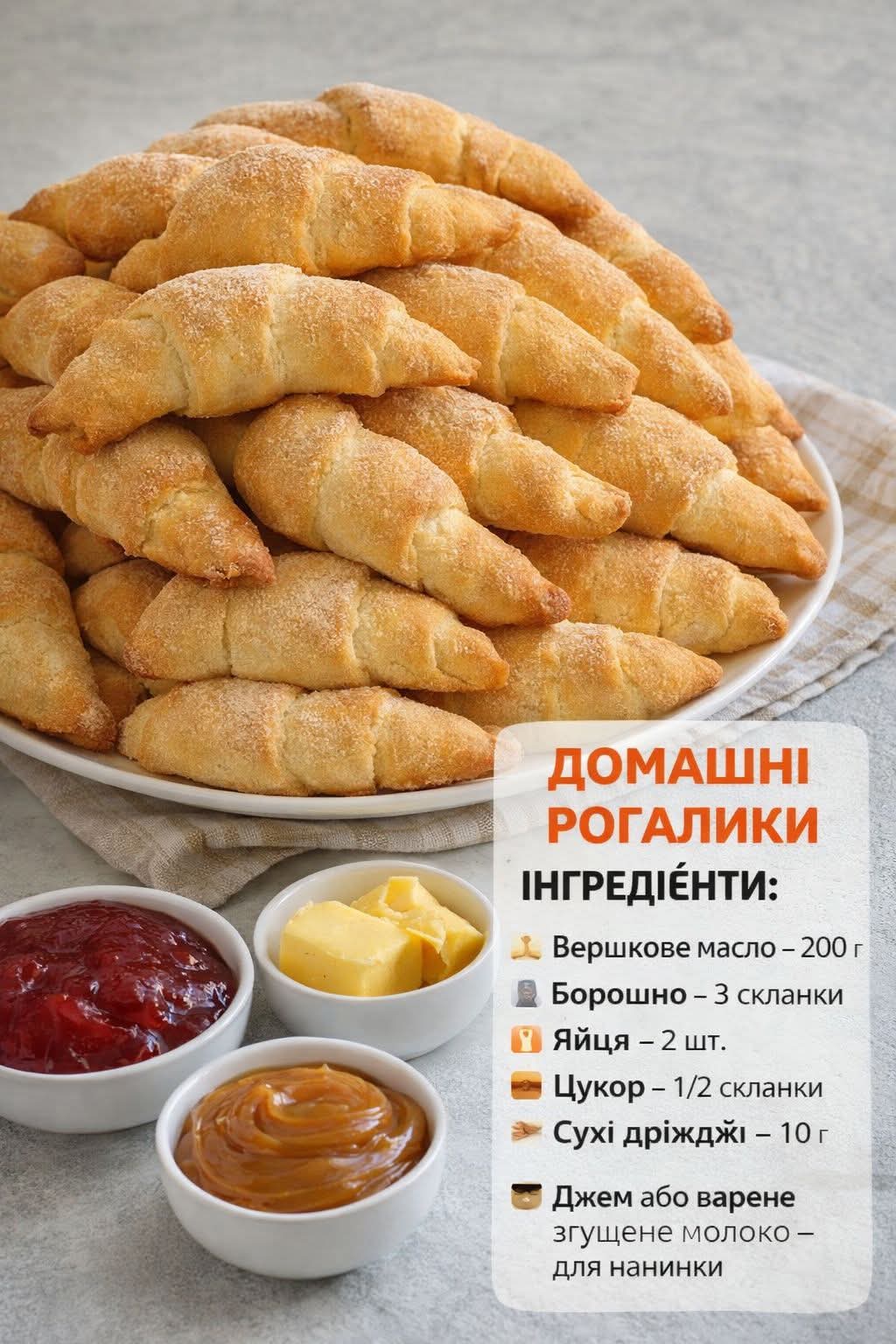 Домашні рогалики на дріжджах! Це неймовірно смачно! М'якенькі, крихкенькі і дуже ніжні!