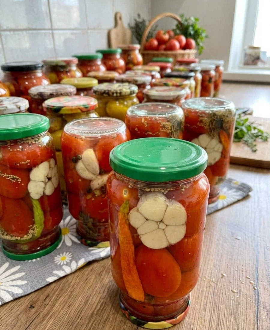 Під першим номером в моїх рецептах на зиму: найсмачніші мариновані помідори – сіль і цукор кладу прямо в банки