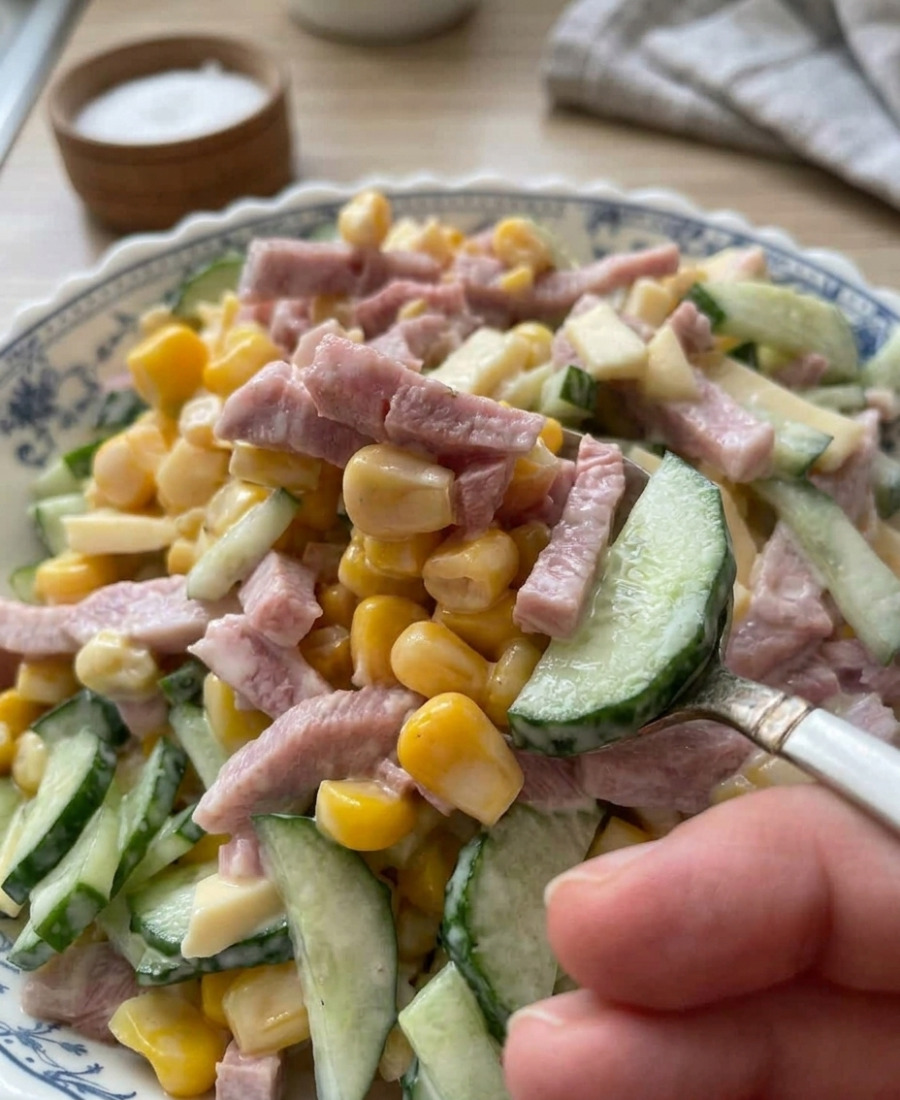 Простенький салат з шинкою кукурудзою і сиром: готую на швидку руку коли «гості на порозі»