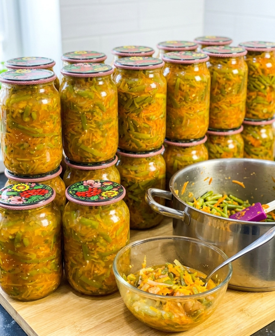 Баночку відкриваю і всі ситі! Салат “Квасоля стручкова з овочами” – чудовий рецепт смачної і ситної заготовки на зиму!