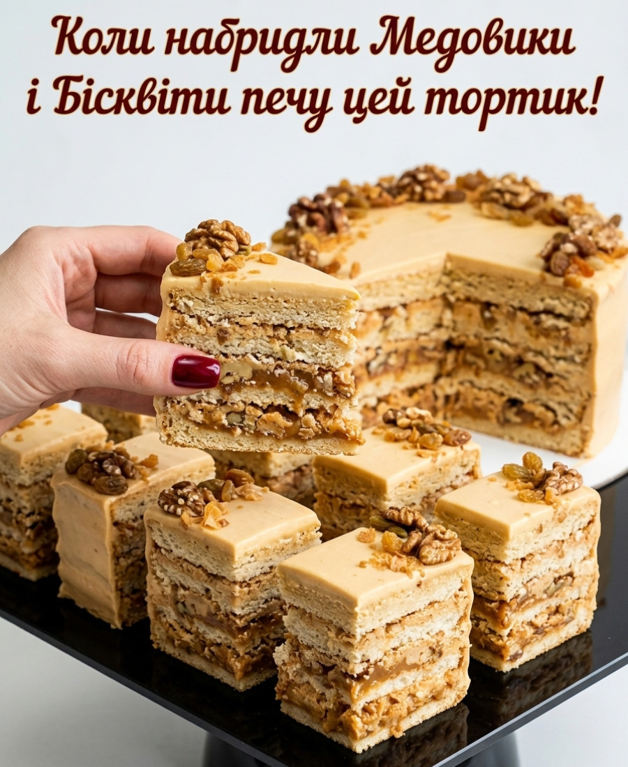 Не просто смачно, а супер смачно! Горіховий торт з вареним згущеним молоком, горішками і родзинками – Ви повинні його спробувати!