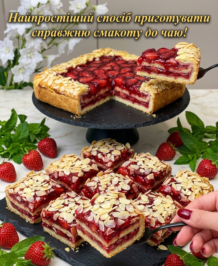 Неймовірно смачний сирно-полуничний пиріг: продукти прості, подача красива, а готується швидко і легко