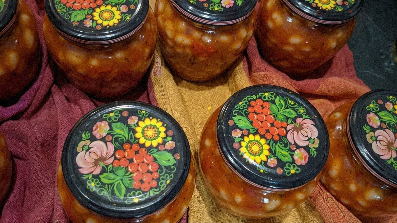 салат розкладений по банках, готовий до закриття